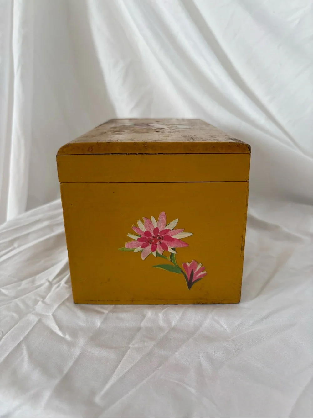 Vintage 60s owl wooden chest box jewelry storage decoupage home decor midcentury